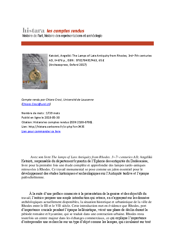 (DOC) Chiara Croci, Univ. de Lausanne, Histara, les comptes rendus ...