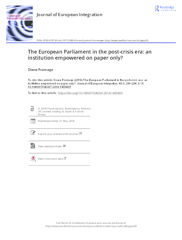 (PDF) The European Parliament in the post-crisis era: an institution ...