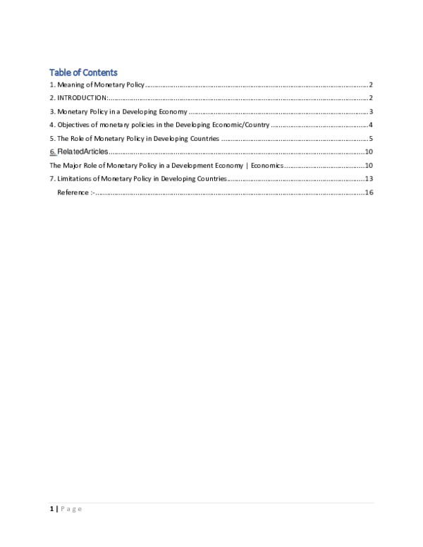 (DOC) The Role of Monetary Policy in Developing Economy Version Final