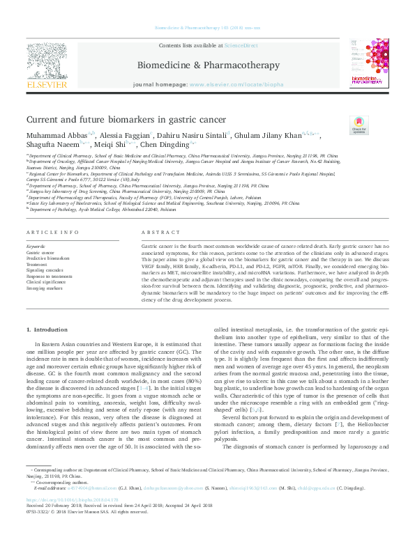 (PDF) Current and future biomarkers in gastric cancer