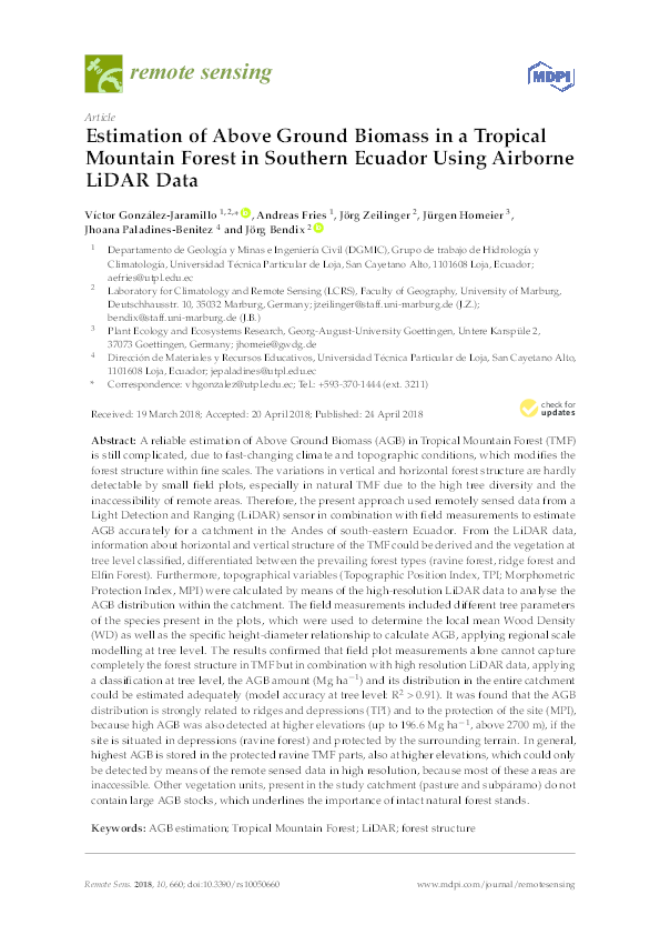 (PDF) Estimation of Above Ground Biomass in a Tropical Mountain Forest ...