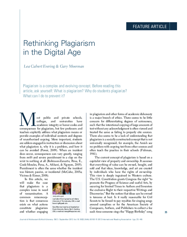 (PDF) Rethinking Plagiarism in the Digital Age