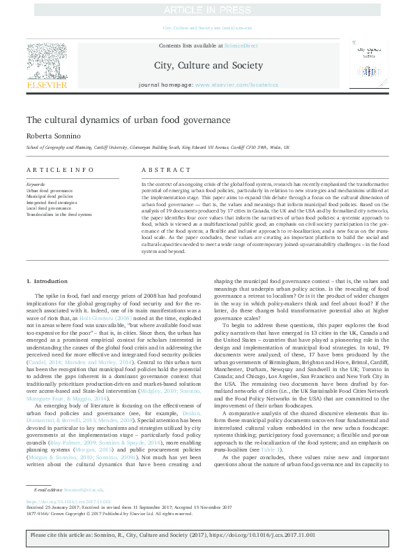 (PDF) The cultural dynamics of urban food governance