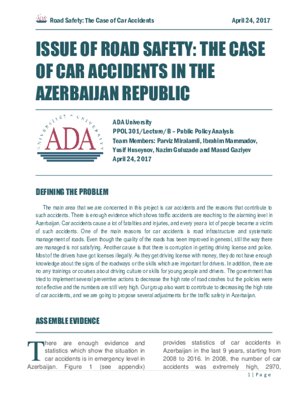 (PDF) ISSUE OF ROAD SAFETY: THE CASE OF CAR ACCIDENTS IN THE AZERBAIJAN ...