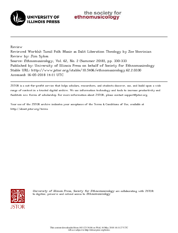 Pdf Tamil Folk Music As Dalit Liberation Theology Indiana