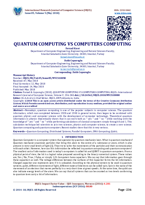 (PDF) QUANTUM COMPUTING VS COMPUTERS COMPUTING