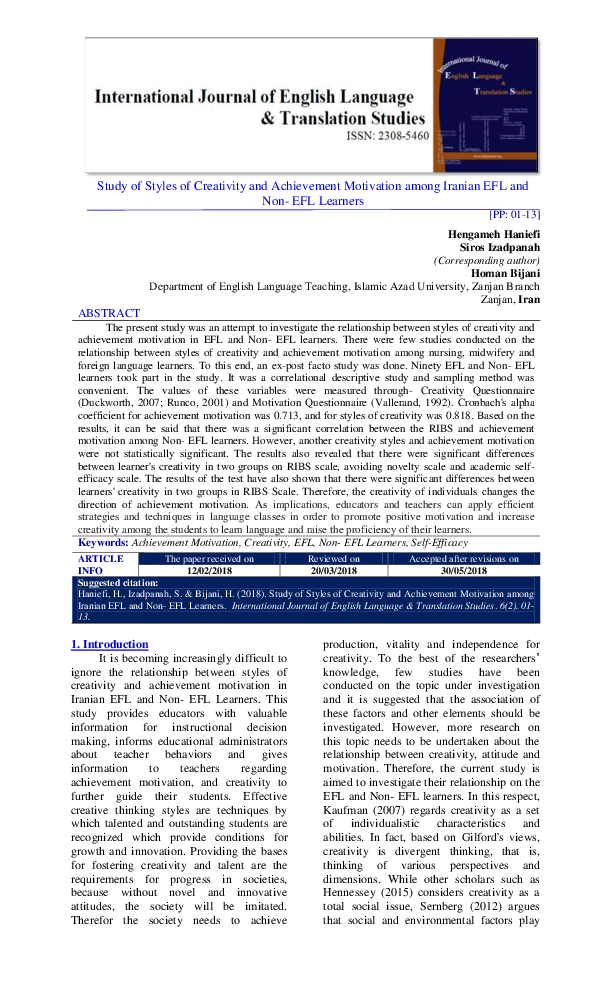 (PDF) Study of Styles of Creativity and Achievement Motivation among ...