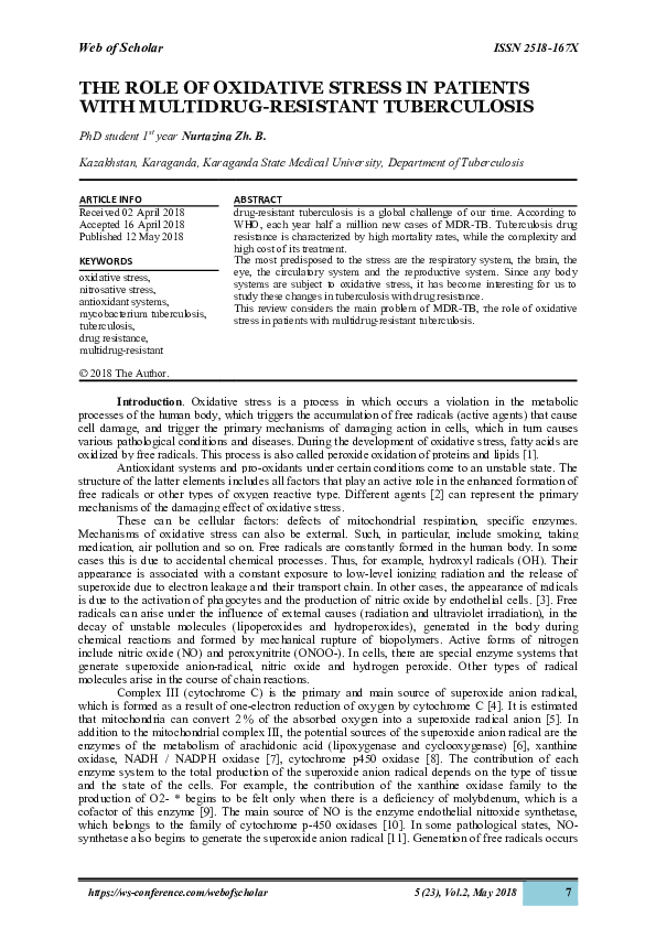 (PDF) THE ROLE OF OXIDATIVE STRESS IN PATIENTS WITH MULTIDRUG-RESISTANT ...