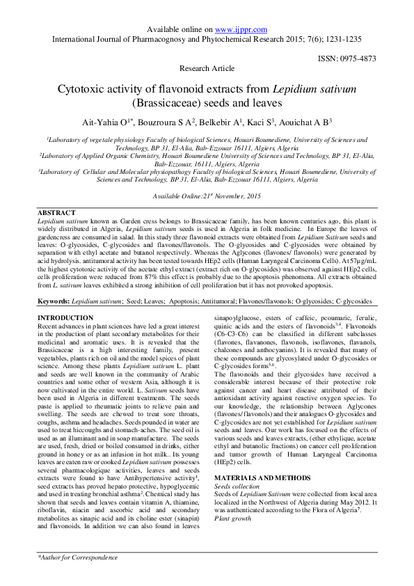 (PDF) Cytotoxic activity of flavonoid extracts from Lepidium sativum ...