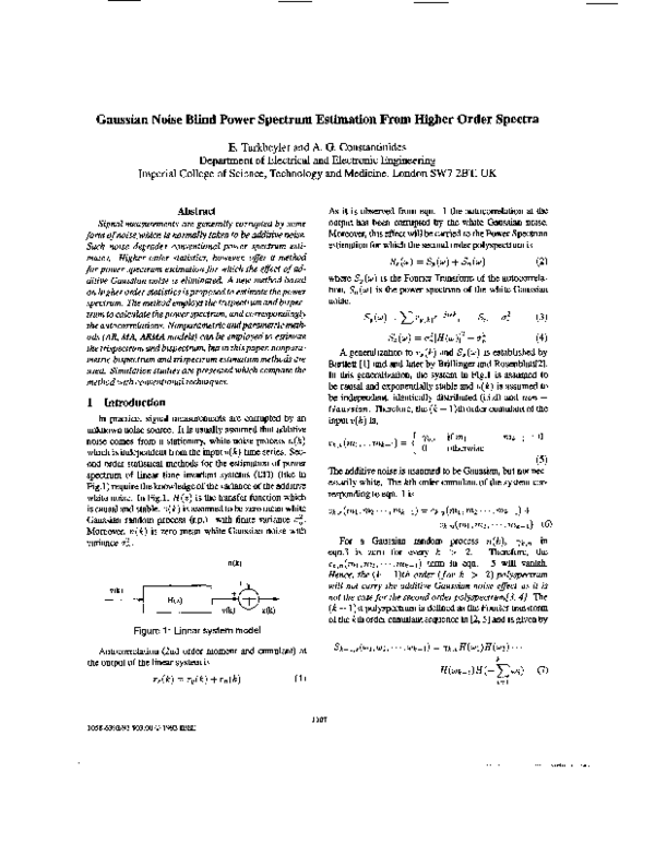 (PDF) Gaussian Noise Blind Power Spectrum Estimation From Higher Order ...