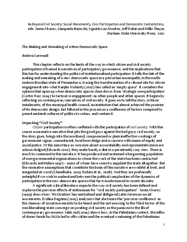 (DOC) The Making and Unmaking of a New Democratic Space
