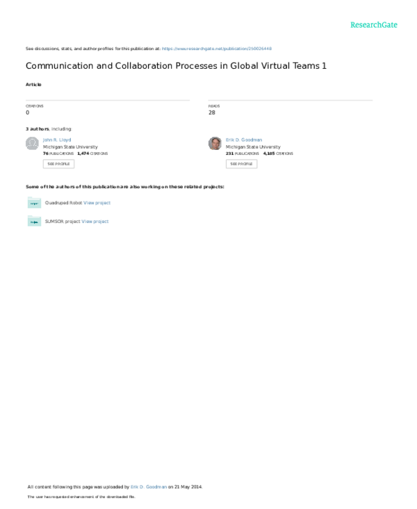(PDF) Communication and collaboration processes in global virtual teams