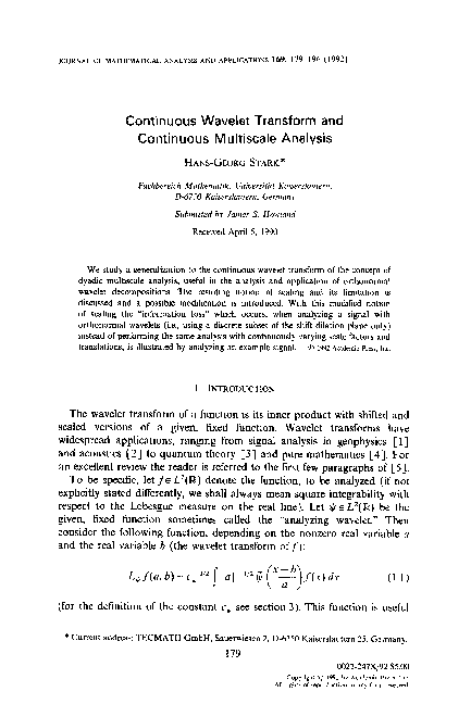 (PDF) Continuous wavelet transform and continuous multiscale analysis