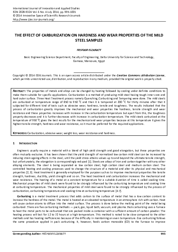 (PDF) THE EFFECT OF CARBURIZATION ON HARDNESS AND WEAR PROPERTIES OF ...