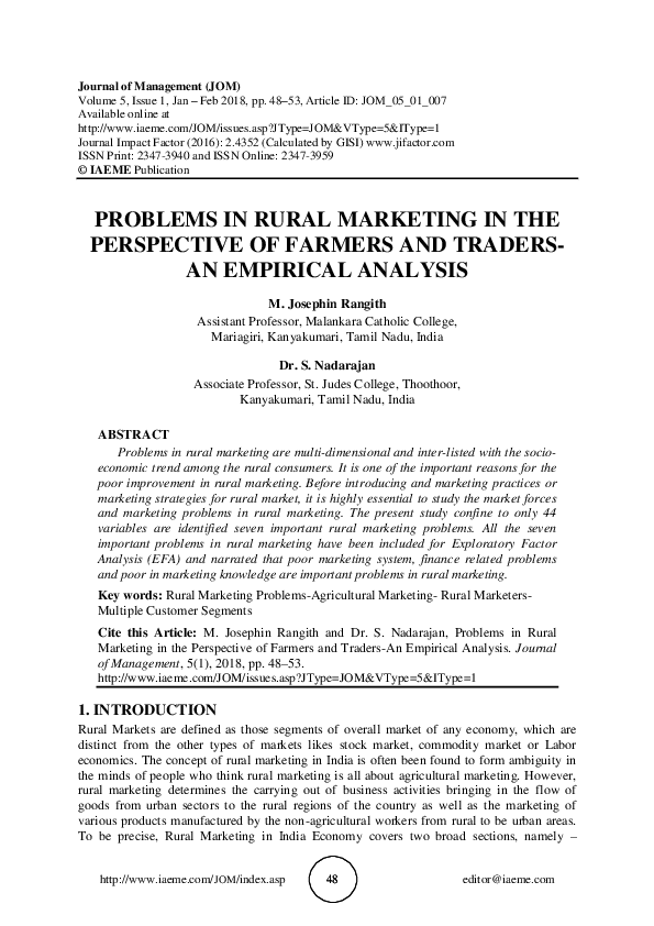 (PDF) PROBLEMS IN RURAL MARKETING IN THE PERSPECTIVE OF FARMERS AND ...