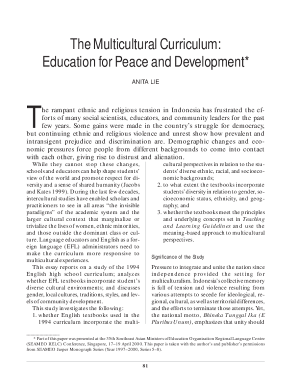 (PDF) The Multicultural Curriculum: Education for Peace and Development ...