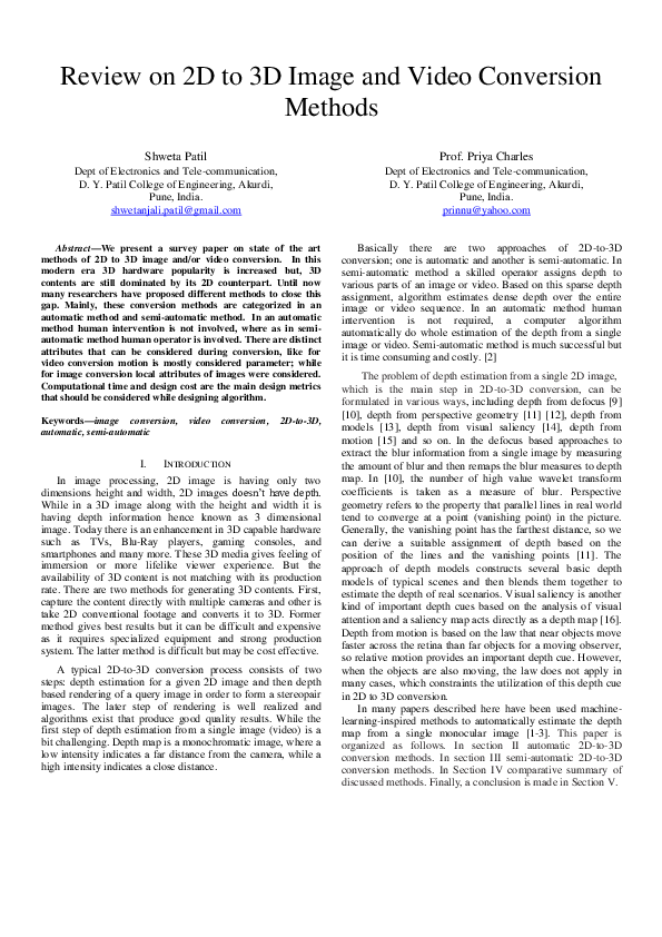(PDF) Review on 2D-to-3D Image and Video Conversion Methods