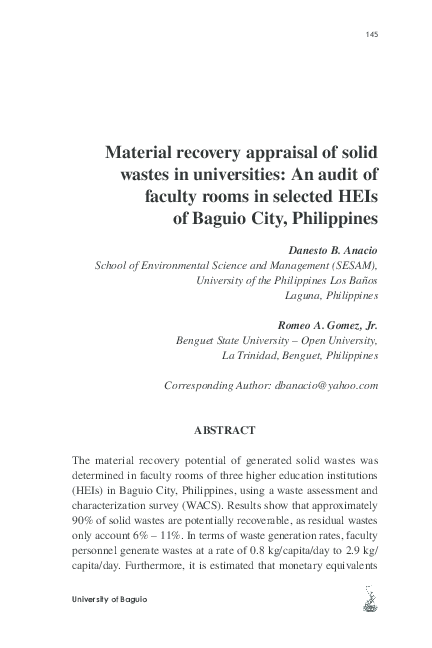 (PDF) Material recovery appraisal of solid wastes in universities: An ...