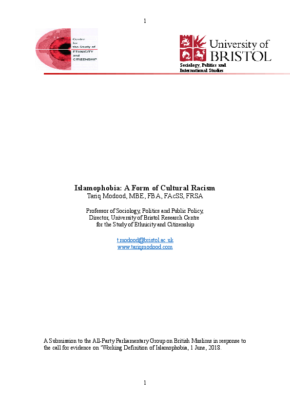 Doc Islamophobia A Form Of Cultural Racism