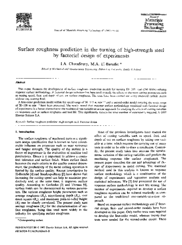 (PDF) Surface roughness prediction in the turning of high-strength ...