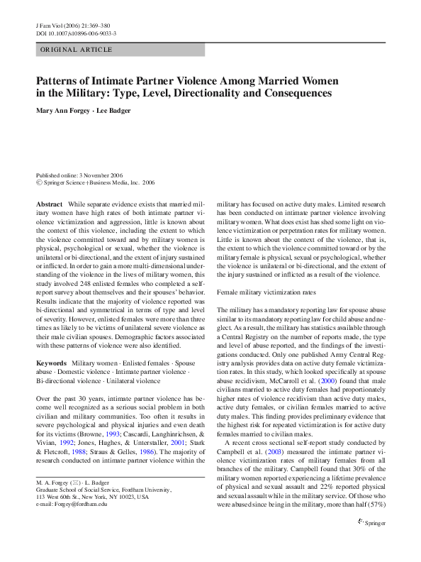 (PDF) Patterns of Intimate Partner Violence Among Married Women in the ...