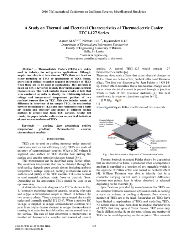 (PDF) A Study on Thermal and Electrical Characteristics of