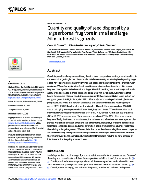 (PDF) Quantity and quality of seed dispersal by a large arboreal ...