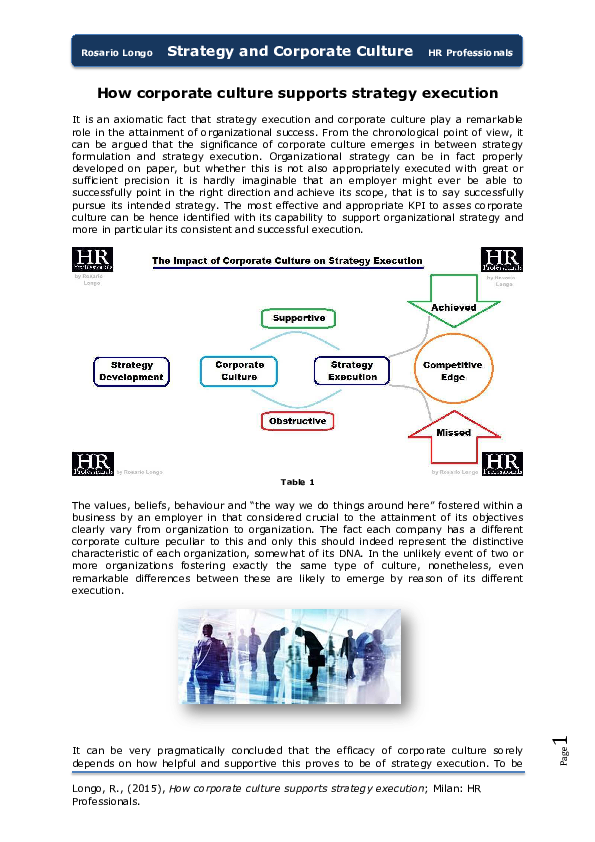(PDF) How corporate culture supports strategy execution