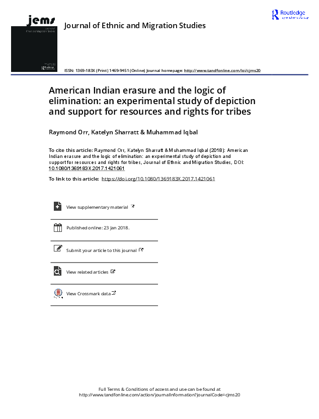 (PDF) Journal of Ethnic and Migration Studies American Indian erasure ...