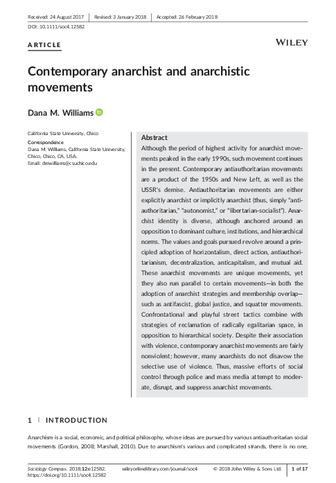 First page of “Contemporary Anarchist and Anarchistic Movements”