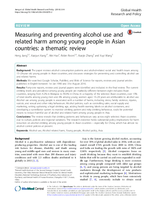 (PDF) Measuring and preventing alcohol use and related harm among young ...
