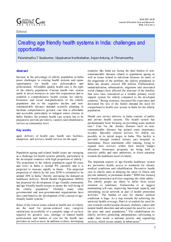 (PDF) Creating age friendly health systems in India: challenges and ...
