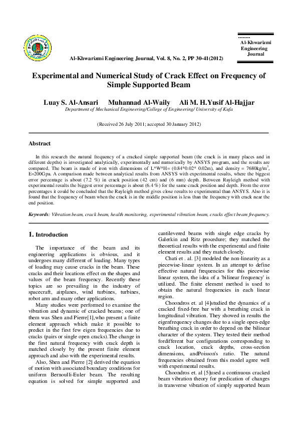 (PDF) Experimental and Numerical Study of Crack Effect on Frequency of ...