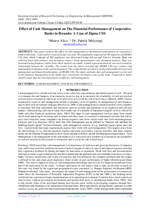 (PDF) Effect of Cash Management on The Financial Performance of ...