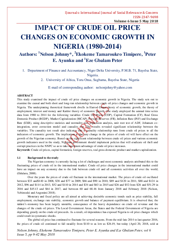 (PDF) IMPACT OF CRUDE OIL PRICE CHANGES ON ECONOMIC GROWTH IN NIGERIA ...