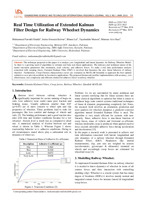(PDF) Real Time Utilization of Extended Kalman Filter Design for ...