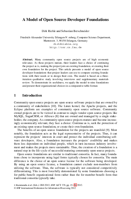 (PDF) A Model of Open Source Developer Foundations
