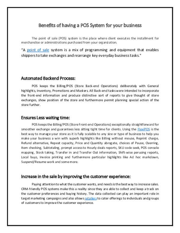 (PDF) Benefits of having a POS System for your business eretail