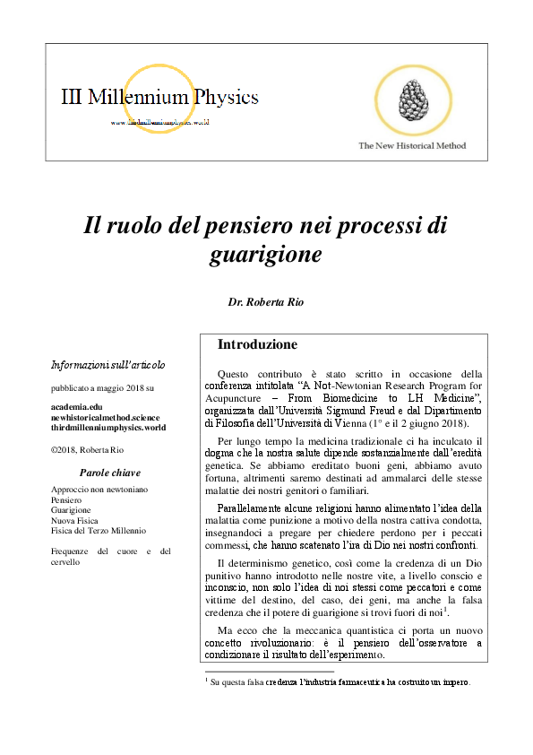 (PDF) Il ruolo del pensiero nei