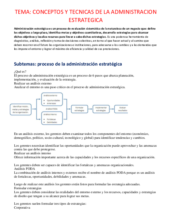 (DOC) TEMA: CONCEPTOS Y TECNICAS DE LA ADMINISTRACION ESTRATEGICA