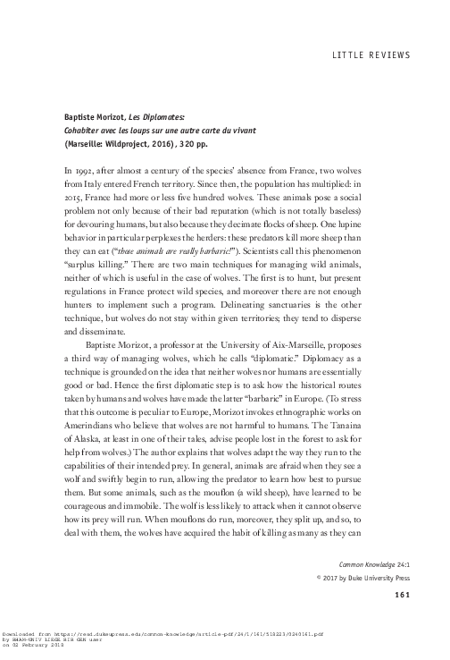 (PDF) Review Les Diplomates by Baptiste Morizot