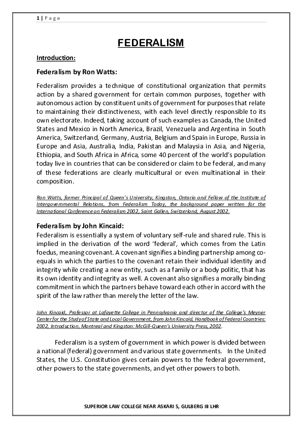 (DOC) FEDERALISM