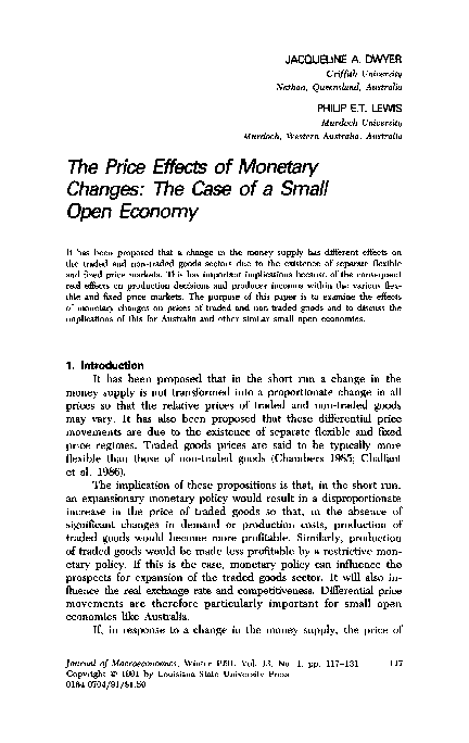 (PDF) The price effects of monetary changes: The case of a small open ...
