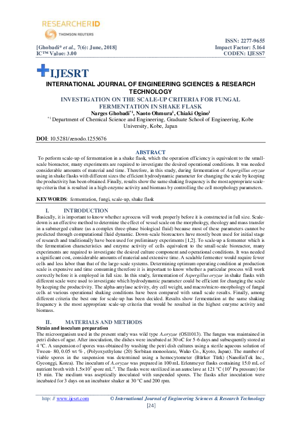 (PDF) INVESTIGATION ON THE SCALEUP CRITERIA FOR FUNGAL FERMENTATION IN