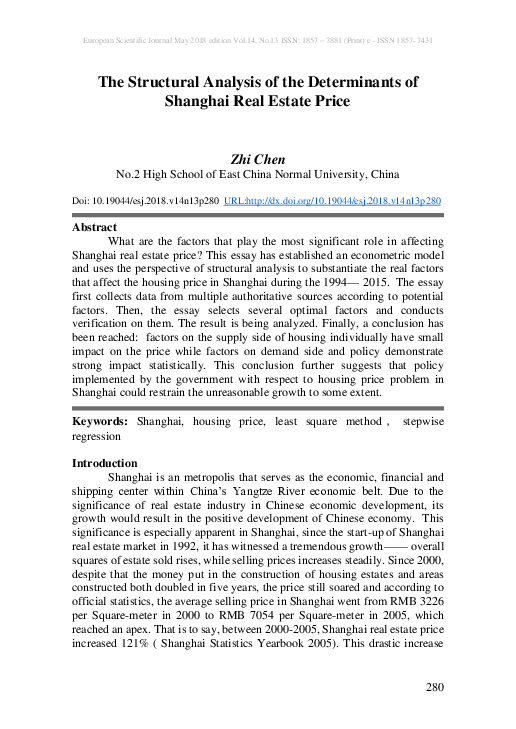 (PDF) The Structural Analysis of the Determinants of Shanghai Real ...