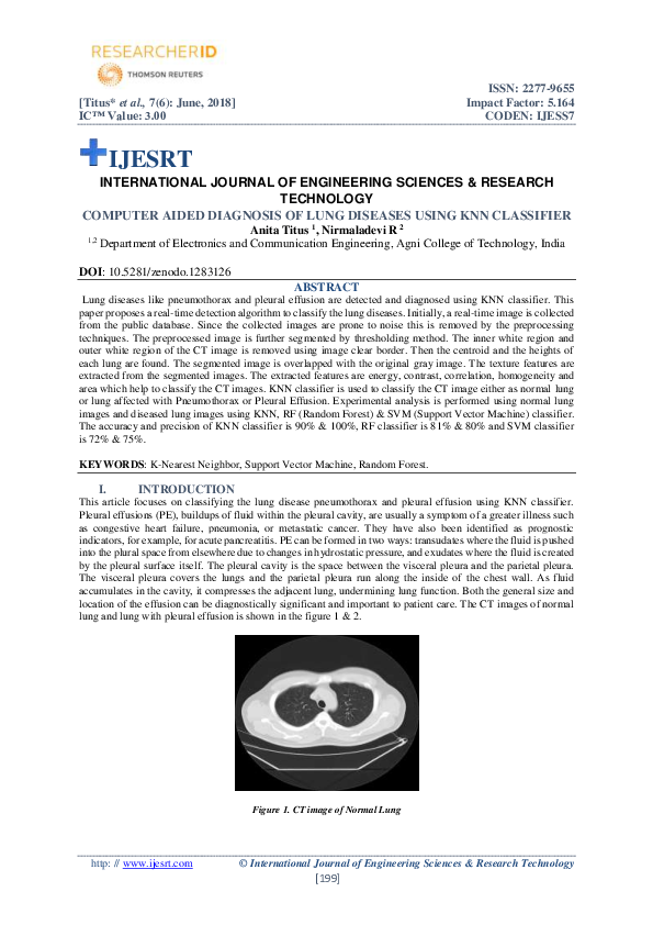 (PDF) COMPUTER AIDED DIAGNOSIS OF LUNG DISEASES USING KNN CLASSIFIER
