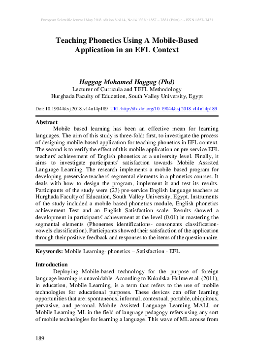 (PDF) Teaching Phonetics Using A Mobile-Based Application in an EFL Context