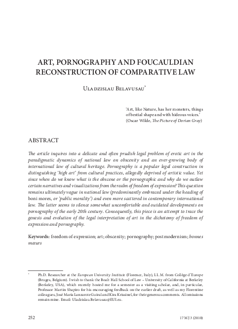 Art, Pornography and Foucauldian Reconstruction of Comparative Law