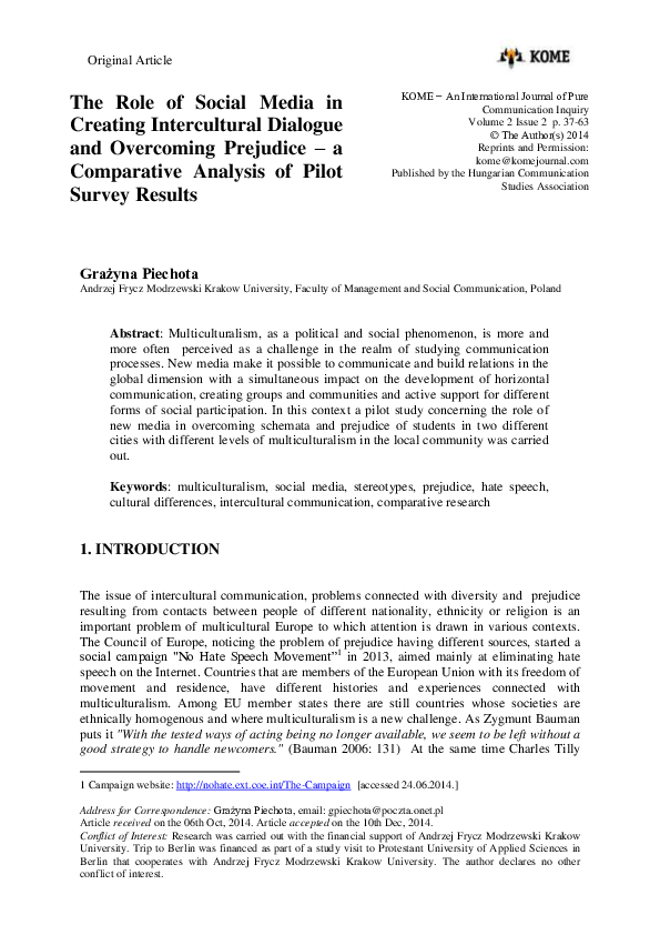 (PDF) The Role of Social Media in Creating Intercultural Dialogue and ...