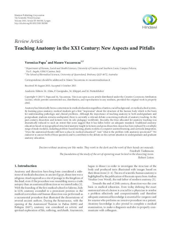 (PDF) Teaching Anatomy in the XXI Century: New Aspects and Pitfalls